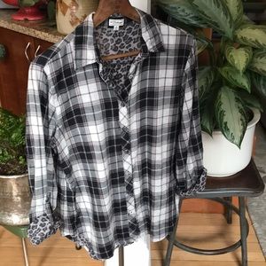P. J. Salvage Plaid Button Down Animal Print Cuff